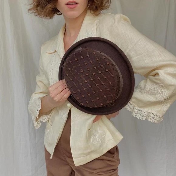 Vintage Brown Wool Top Hat main image 4
